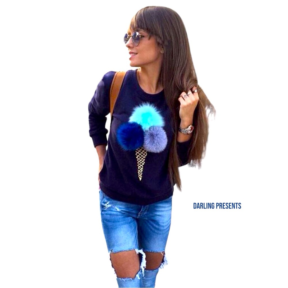 Pom Pom Ice Cream Sweatshirt Women Color Blue Size M